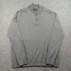 Express Sweater Mens XL Gray Merino Wool Blend Quarter‎ Zip Mock Neck Pullover